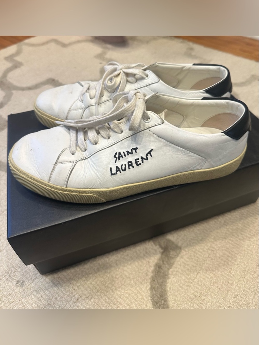 Saint Laurent White Leather Sneakers with Black Heel Tab
